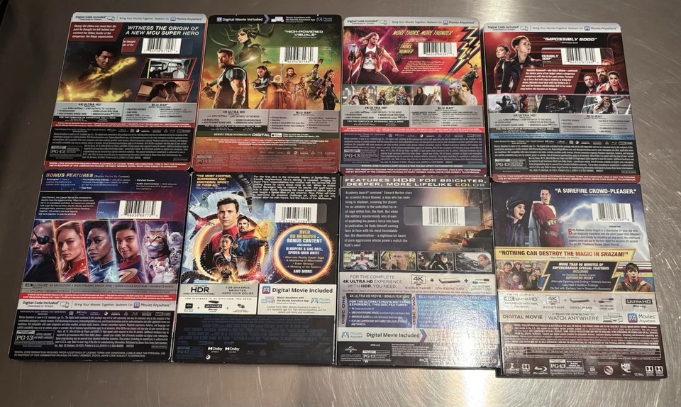 4K Ultra HD Slipcover Set/Lot: Spider-Man, Hulk, Black Widow, The Marvels, Thor Foto 2 de 4