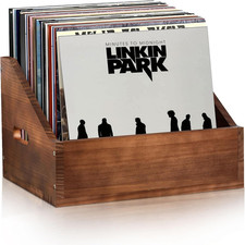 Wooden Vinyl Record Storage Crate, Large-Capacity Retro Record Holder Box for 60
