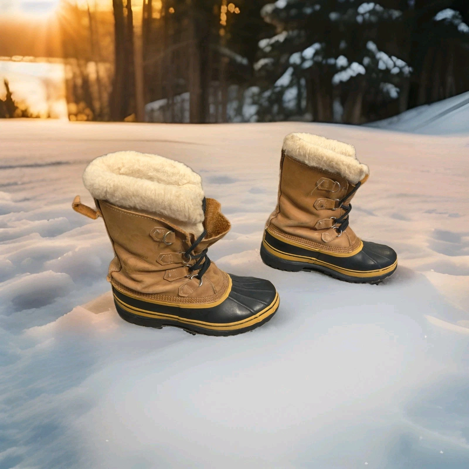 Sorel Caribou Men's Leather Winter Boots Size 10 Waterproof Lined Insulated Tan