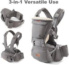 Sunveno 3-in-1 Gray Baby Carrier Hip Seat Detachable Seat Multi-Carrying Storage