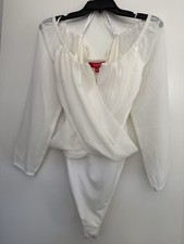 GUESS Kaitlynn Off Shoulder Bodysuit XL White Mesh Y2K Going Out NWT