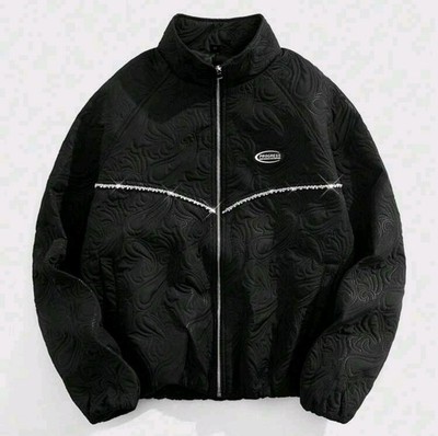 New Men Luxury Diamond Rhinestones Fashion Black Zip Coat High Quality Jacket