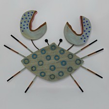 Upcycled Large Blue Crab Made From Beach Wood Debris Handpainted Ready To Hang
