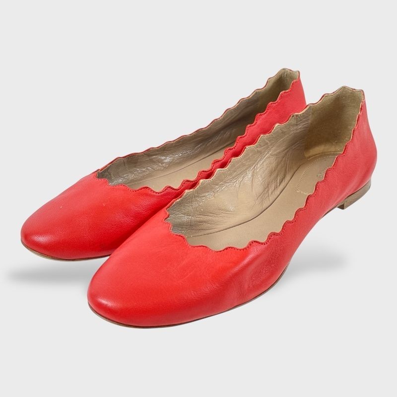 Chloe "Lauren" Scalloped Leather Ballet Flats Shoes EU 35.5 US 5.5 CHLOE