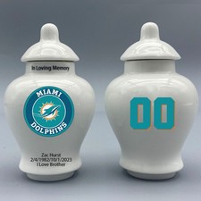 Ceramic Football Urn Miami Dolphins Theme, Custom Text Number