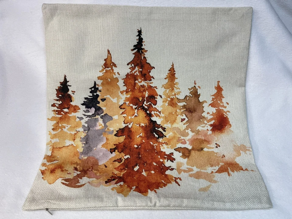 Brown Gold TREES Nature Scenic Wildlife Linen Throw Pillow Cover Fall Home Decor - Image 3 of 4