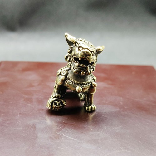 2pcs Chinese Ancient Bronze Brass Fengshui Foo Fu Dog Lion Beast Bixie Statue - Picture 2 of 8