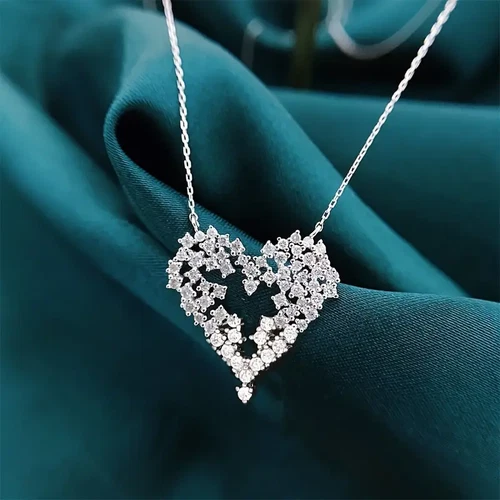 Stylish Heart Pendant Synthetic Zirconia Charm Delicate Clavicle Necklace - product listing photo