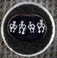 Borosilicate glass Dancing Skeletons polished murrine coin - horror fan art