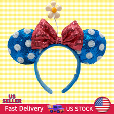 Headband Disney. Parks White polka dot blue Minnie Ears Bow Flower Sequin Little