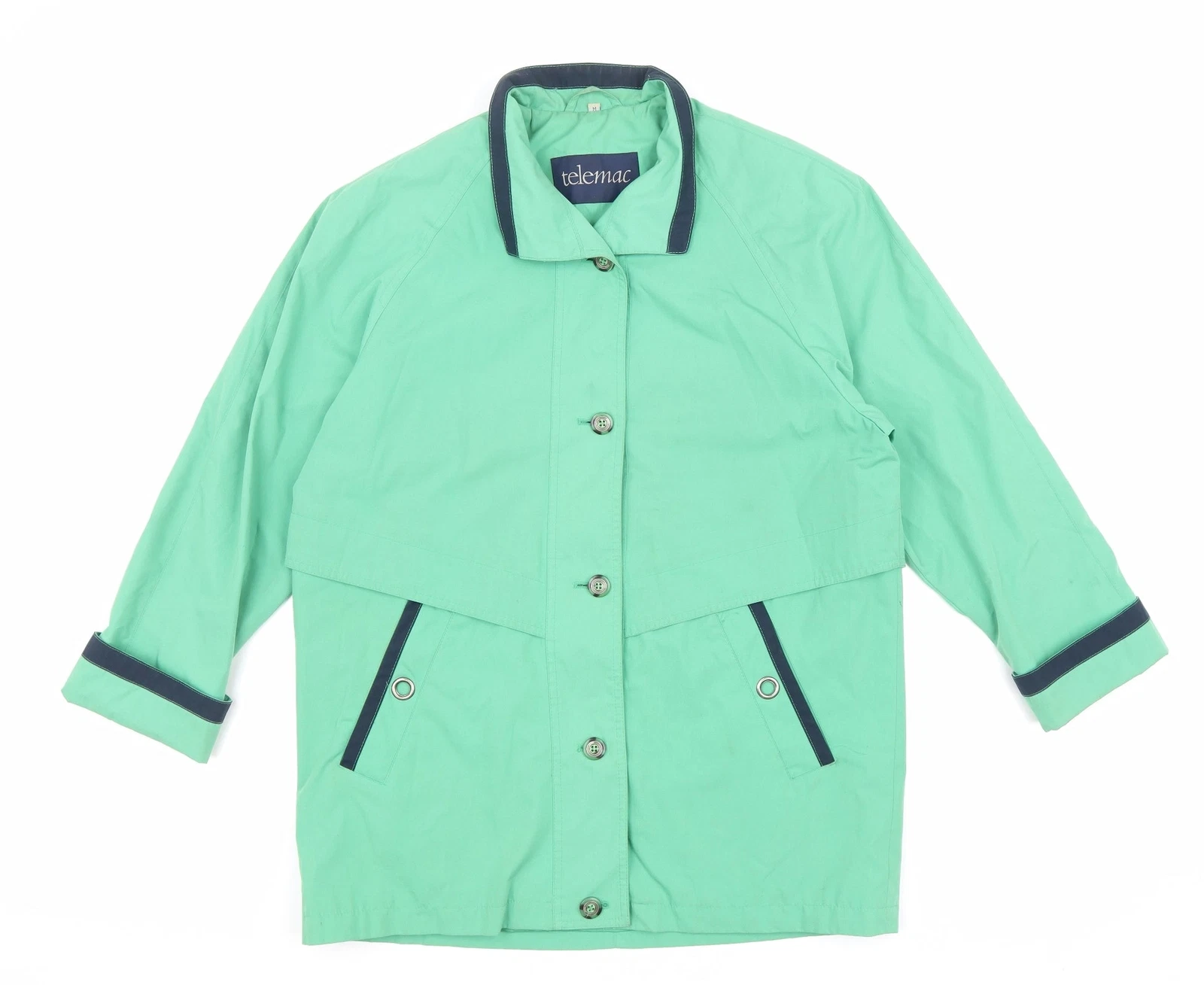 Telemac Mens Green Rain Coat Size M Button