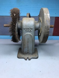 VINTAGE BELT DRIVEN BENCH GRINDER /BUFFER ARBOR CAST IRON 