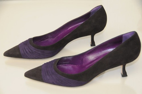 Mules Manolo Blahnik 'OXFONA' En Cuir Verni Marron/or - Talon Kitten, Taille 40, Neuves En Boîte