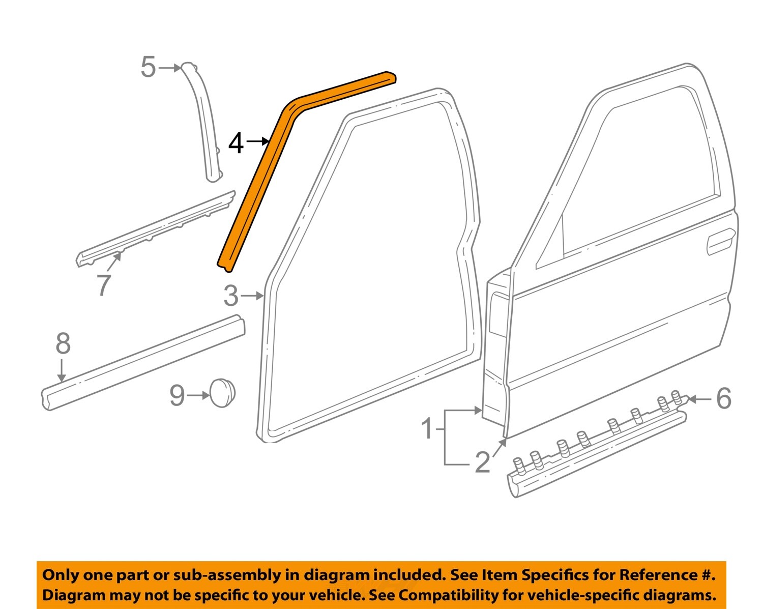 Gm oem 94 05 blazer front door door components drip w strip 15113132 ebay