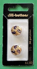 2pc Dill-Buttons of America 773 24K Gold Plated Size 5/8" (15mm) Blue Insets New