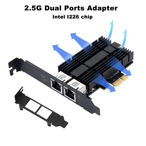 Dual Port RJ45 LAN NIC Gaming Card 2.5G Gigabit Network Card Intel I226 PCI-E x1