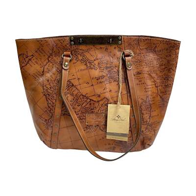 Patricia Nash Signature Map Benvenuto Riot Rust Brown Italian Leather Tote Bag