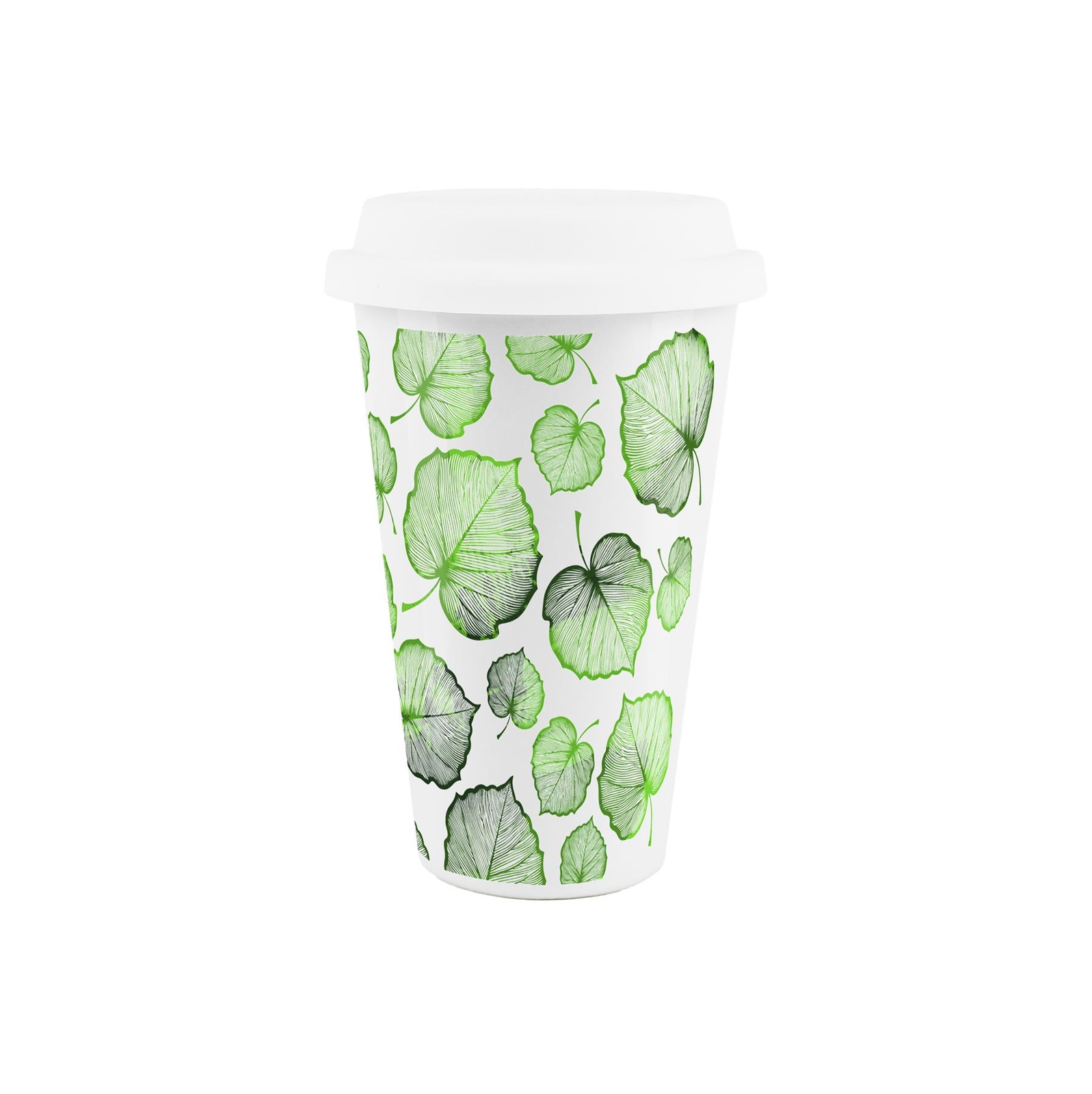Delicate Summer Leaves Green Ceramic Travel Mug - Insulated Cup Gift