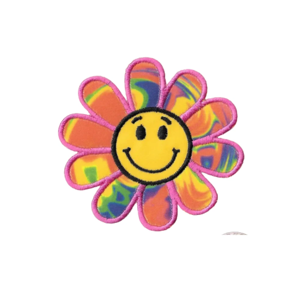 Happy Face Rainbow Daisy (2-Pack) Embroidered Flower Iron On Patch - Image 2 of 4