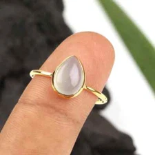 Natural Grey Moonstone Ring-925 Sterling Silver-Stacking Ring-Gift For Her