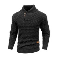 Men Knitted Sweater Crew Neck Warm Long Sleeve Pullover Textured Ribbed Edge Top