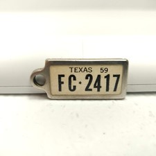 RARE VTG DAV Disabled Veterans Mini License Plate Key Chain Ring Tab TEXAS 1959