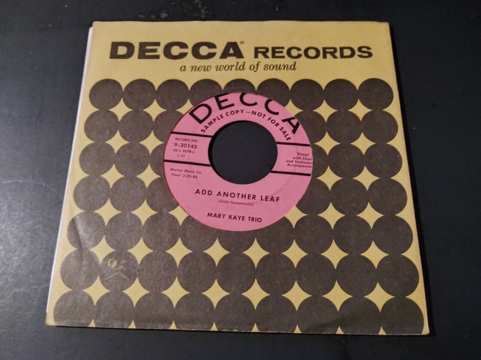 Mary Kaye Trio - Fools Rush In VG Promo Decca 45RPM 30145 Record 1956 Jazz Vocal