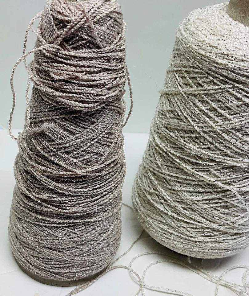 Lote de 2 conos Lucci Yarns Velrexy Huevo/Plateado/Lana Blanca/Rayón/Nuevo Foto 3 de 4