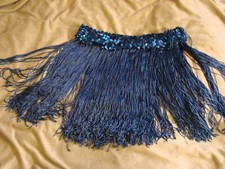 Deep Blue VELVET Skirt  Fringe Belt 2 pc Sequins waist to 28 Dance Costume