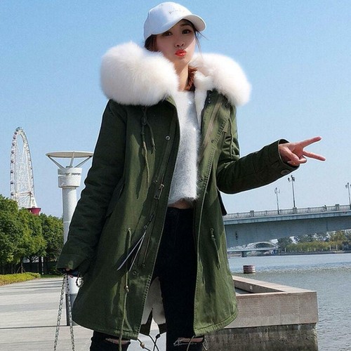 Invierno Mujeres 100% Real Mapate/Zorro Cuello de Piel Capucha Chaqueta Cálida Parkas | eBay