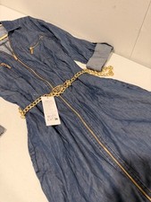 Guess Large Denim Shirt Dress Gold Chain Belt Women’s Blue Jean Mini Dress
