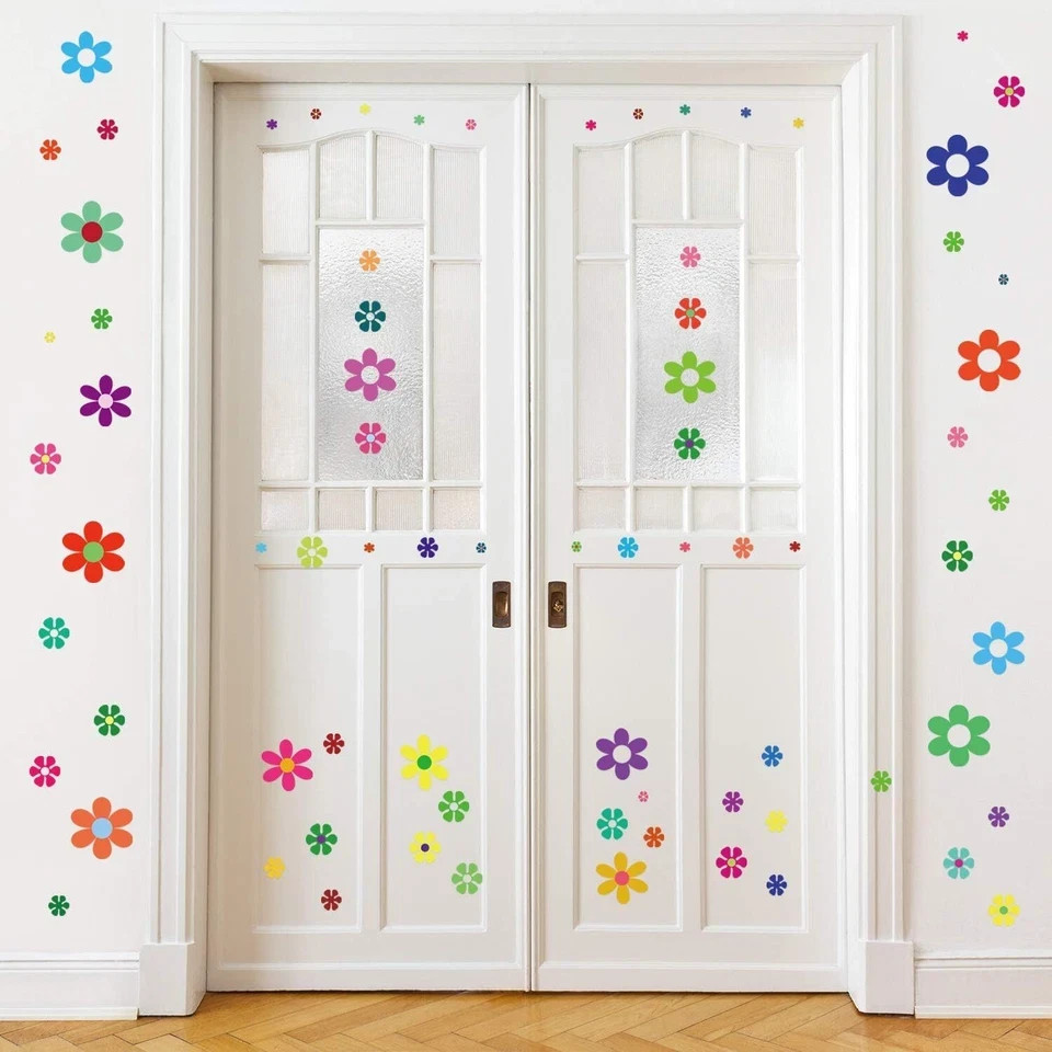 Zonon 96 Pieces Flower Car Decals Window Clings 60s 70s Hippie Multicolored