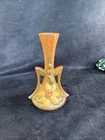 Roseville Pottery double-handle vase in brown model 187-7 in Clematis pattern