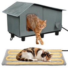 Elevated Heated Cat House for Outdoor - Weatherproof Feral Cat Shelters for W...