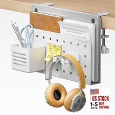 Desk Side Storage Organizer, No Drill Under Desk Laptop Holder, Clamp on White
