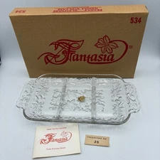 Princess House Fantasia Poinsettia Crystal Glass Divided Relish Dish  #534 12x7