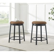 Set of 2 Brown Fabric Swivel Stool with Metal Frame Counter Height