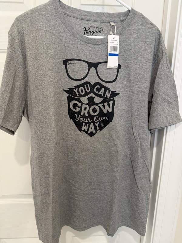 Original Penguin Shirt Mens XL Gray Graphic Crew Neck Short Sleeve NWT