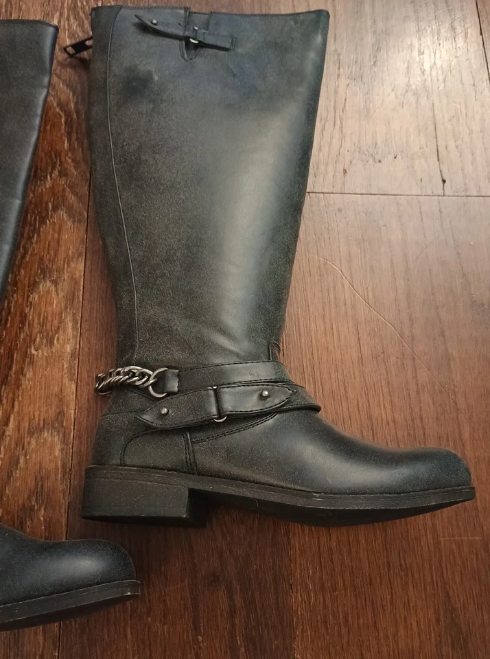 RAMPAGE Imeria DISTRESSED Negro Motociclista Moto Botas hasta la Rodilla Acentos de Cadena Cremallera Trasera 6.5 Foto 3 de 4