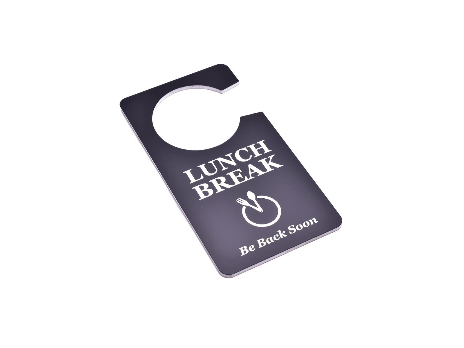 ⚫ Black “Lunch Break” Door Hanger – Acrylic Do Not Disturb Sign with Plate Icon