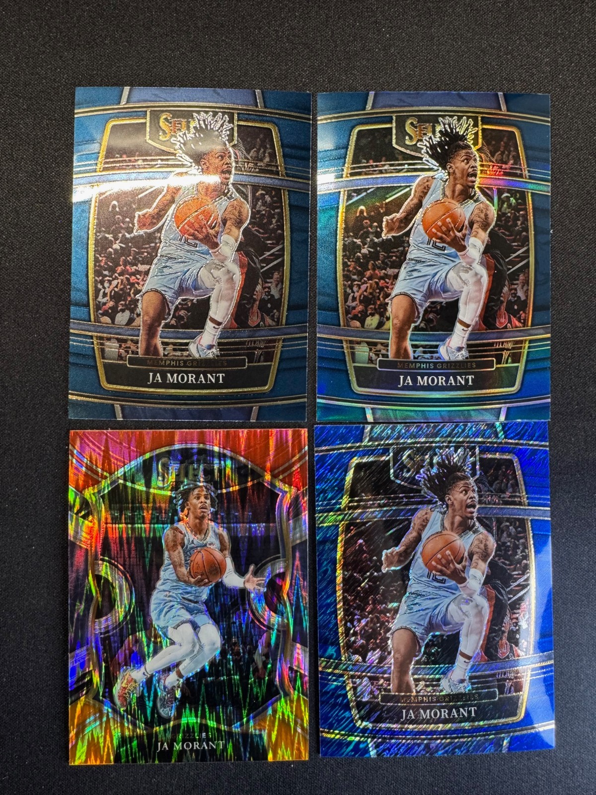(4) Ja Morant Select Blue Shimmer Silver Prizm Red White Orange Shock Grizzlies