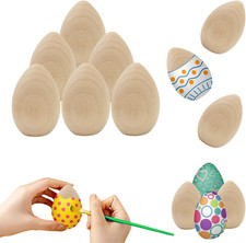 Unpainted Wooden Eggs, Natural Wood, Unfinished Craft Wood, 6-Pack, 2.1" Inches