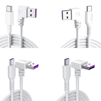 90 Degree Elbow USB to Type C Data Cord Fast Charging Cable Smartphones Charging