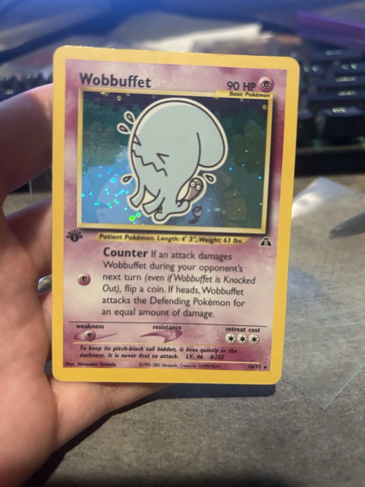 1st Edition Wobbuffet 16/75 Neo Discovery Holo Rare 2001 Nintendo Pokemon Card