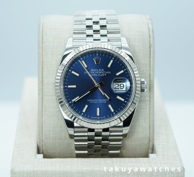 Rolex 126234 DATEJUST 36 FLUTED BEZEL BLUE DIAL JUBILEE BAND 2023 WARRANTY FULL