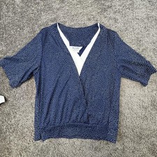 Vintage 80s Blair Navy & White Polka Dot Wrap Blouse, Made in USA, Size 12P