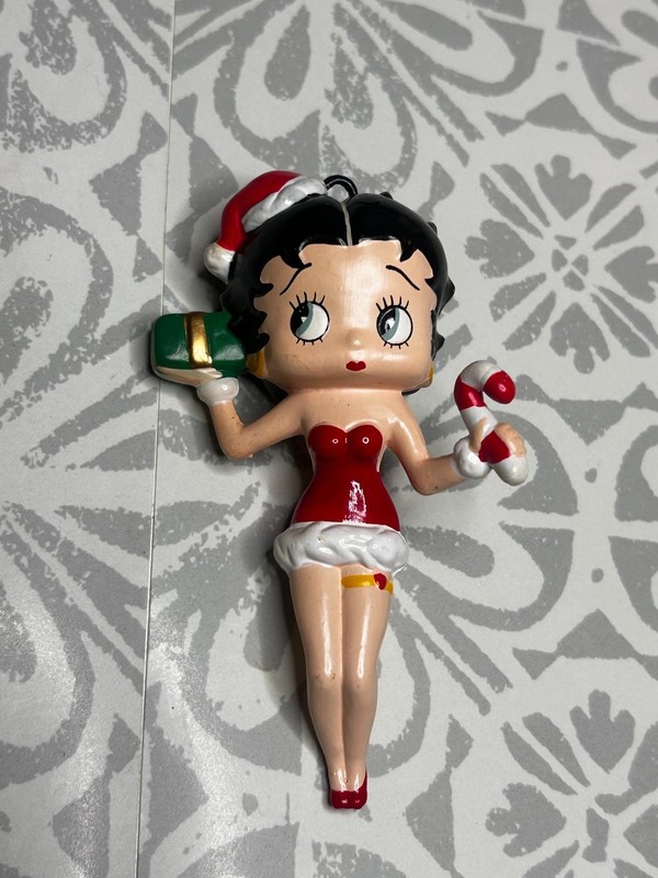 Betty Boop Hanging Christmas Ornament, Plastic, Red Dress Candy Cane