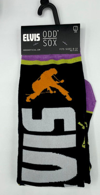ODD SOX One Pair Men's ELVIS Crew Socks ~ Black ~ Size US 8-12