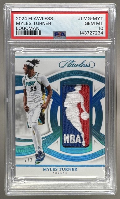 Myles Turner 2024 Panini Flawless GU Logoman Patch 2/2 PSA 10