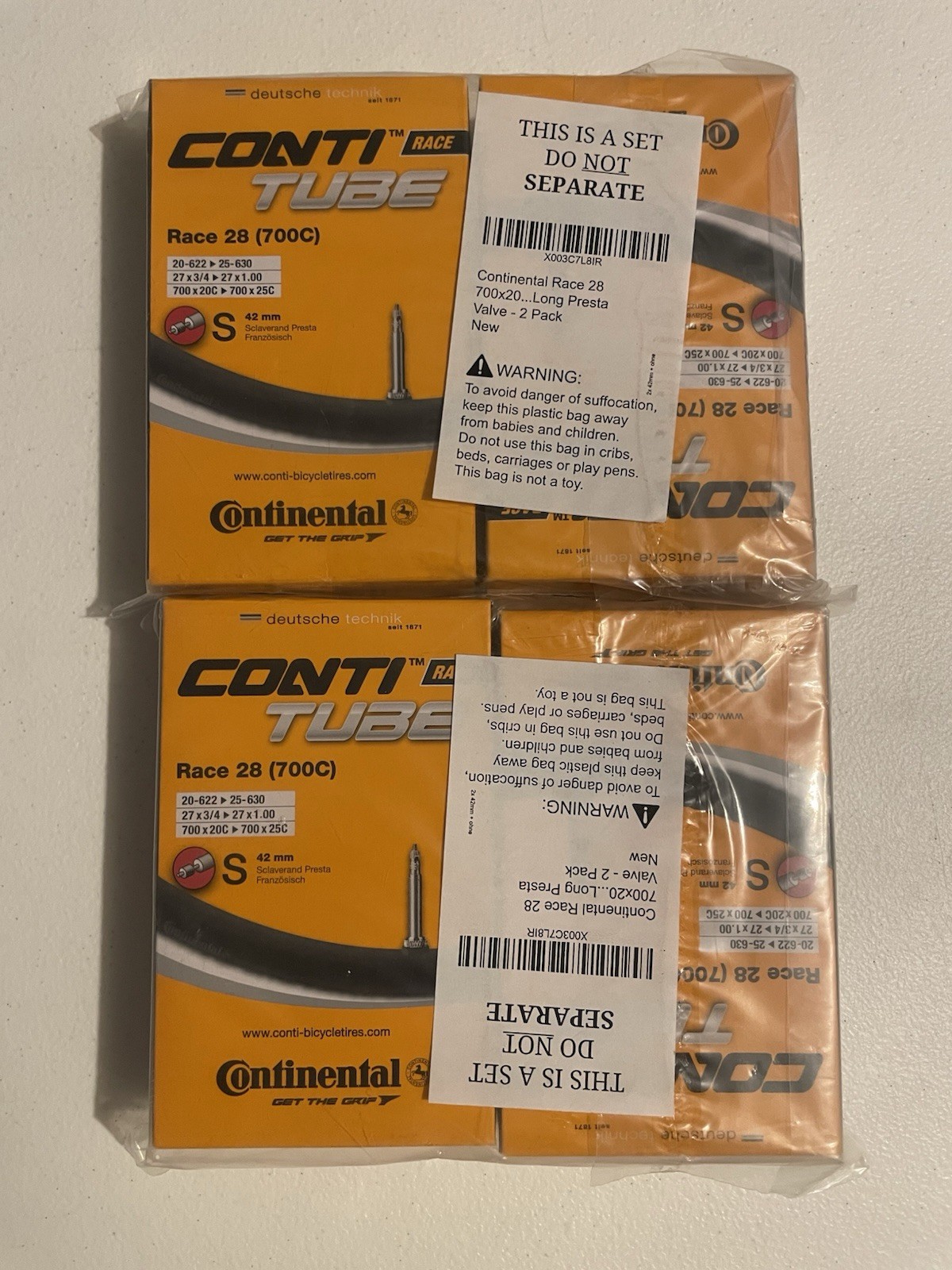 Continental Race 28 700x20 25mm Bicycle Inner Tubes 42mm Presta Valve Pack of 4